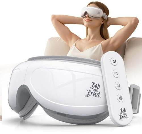 Bob and Brad Augenmassagegerät mit wärme, EyeOasis 2 Plus Fernbedienung Eye Massager, Kompression und Musik, Elektrische Massagebrille zur Linderung von Trockene Augen, Geschenke für männer