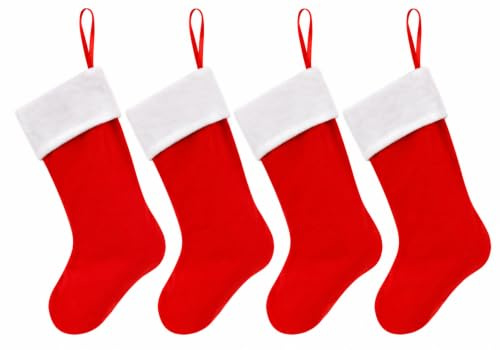 TK Gruppe Timo Klingler 4X rote Weihnachtsstrumpf - Nikolaussocken zum Aufhängen & Befüllen - Kamin Socken an Weihnachten & Nikolaus