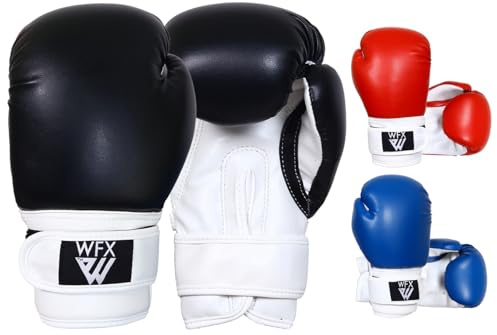 Kinder-Boxhandschuhe für Kampfsport, Sparring, Junior-Handschuhe, strapazierfähiges Leder, MMA-Training, Boxsack, Muay Thai, Kickboxen, Jungen und Mädchen (Schwarz, 4 OZ)