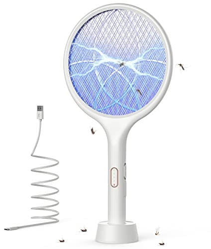 YISSVIC Elektrische Fliegenklatsche extra stark 4000V 2 in 1 USB C mit Akku Aufladbar Elektro Mückenklatsche mit UV Lichtfalle Weiß 1 STK.
