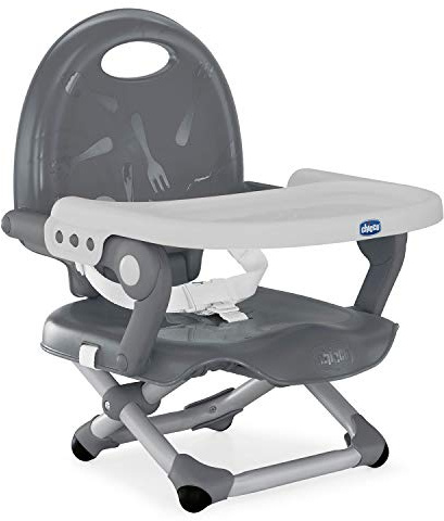 Chicco Pocket Snack Kindersitzerhöhung Esszimmerstuhl für Kinder von 6 Monaten bis 3 Jahren 15kg,tragbarer und verstellbarer Babyhochstuhl mit kompaktem Verschluss und abnehmbarem Tablett DARK GREY