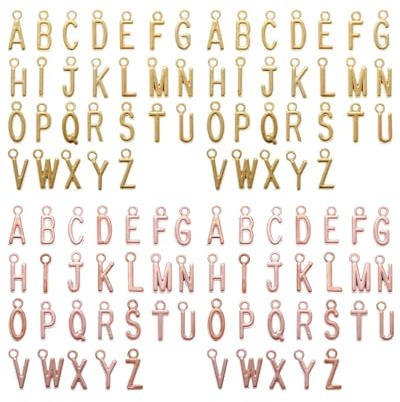 BARRU 104 Stück Letter A-Z Charms- Buchstaben Anhänger Klein Buchstaben Anhänger Gold, Zinklegierung Alphabet Charm Kette und Vintage Aesthetic, Armbänd Ohrringe Halskette(Gold + Roségold)