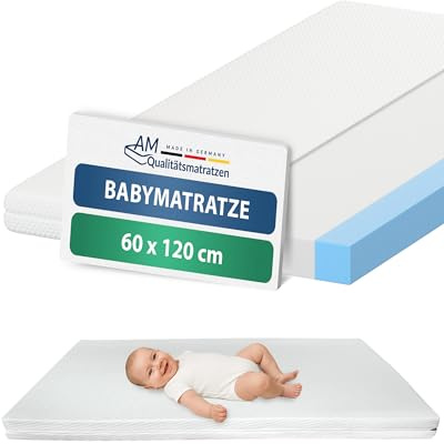 DormiGood Baby Matratze 60x120 bis 5 Jahre geeignet - Made in Germany - Auch als Reisebett Matratze 60x120 geeignet - Hochwertiger und geprüfter Komfortschaum mit Trittkanten - Baby Mattress