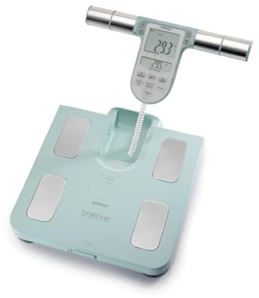 OMRON BF511 Personenwaage: Körperfettwaage mit Körperfett und Muskelmasse - 8-Sensoren mit Hand zu Fuß Messung, bis 150 kg, für Erwachsene und Kinder ab 6 Jahren