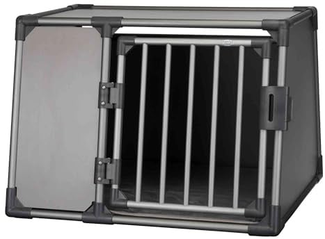 TRIXIE Hunde-Transportbox, Aluminium, L: 92 x 64 x 78 cm, grafit, rutschfste Liegematte, Klettleiste am Boden, Sicherheitsverschluss, stabil und geräuscharm, hochgeschlossene Wände - 39338