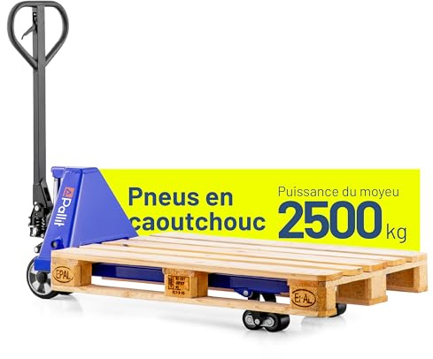 Pallit Hubwagen 2500 kg aus Stahl 1150 mm Gabellänge Five-R Gummirollen Gabelhubwagen Handhubwagen Palettenwagen Blau