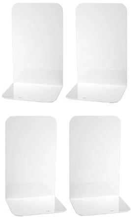 Deefongo 4 Stück Buchstütze, 20.5x13.5x9.3cm, Buchstützen aus Metall, Weiß Buchstütze für Büro Schule Zuhause Bibliothek