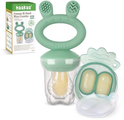 haakaa Fruchtsauger Baby - Silikon - Mini-Gefrierform - Erbsengrün | Beikost-Sauger für Obst, Brei und Muttermilch, BPA-frei und geeignet für Babys ab 4 Monaten.