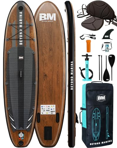 BEYOND MARINA Sup Board, Stand Up Paddling Board, Paddle Board, Aufblasbares Paddleboard Surfboard Wassersport, Max 200kg, Sitz, 2-in-1 Paddel, Pumpe, Rucksack, Leash, 320 x81 x15CM