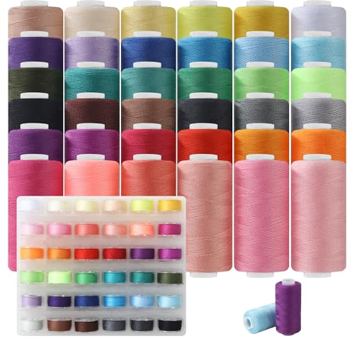 Nähgarn Set 366 Meter Nähmaschinengarn 36 Nähgarnfarben mit 36 Overlockgarn Spulen,Hochfester Polyesterfaden Nähgarn Für Nähmaschine Passend, Nähzubehör für alle Sewing Machine Overlock Nähmaschine