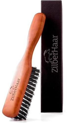 ZilberHaar Bartbürste (Harte Borsten) | 100% Wildschweinborsten und Deutsches Birnbaumholz | Mit Allen Bartbalsams und -Ölen Verwendbar | In Deutschland Hergestellt