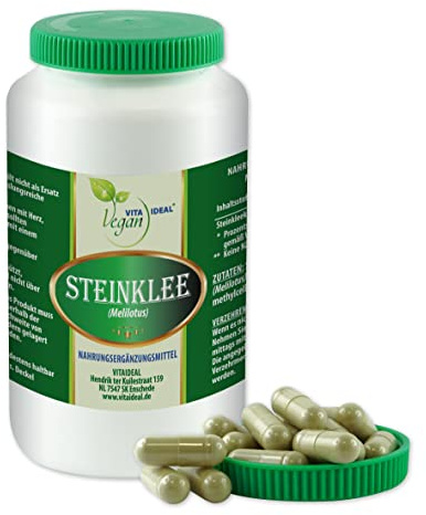 Vita ideal vegan® Steinklee Kraut 180 Kapseln - melilotus officinalis - Tagesportion 450mg, pflanzlich und ohne Zusatzstoffe, original von vitaideal