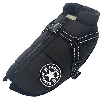 Ectkuee Wasserdichter Wintermantel mit Geschirr für Hunde, Jacke, Kostüm, warm, Kleidung, Welpen, Tierweste, reflektierend, winddicht, für kleine und mittelgroße Hunde (strapazierfähiger D-Ring)