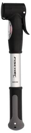 FISCHER Mini-Luftpumpe mit Manometer, Doppelhub-Technik, für alle Ventile (AV, DV, SV), Duokopf, aus Aluminium, extrem kompakt