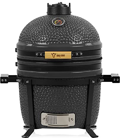 BBQ-Toro Kamado Grill Holzkohlegrill Shiro Ø 39 cm | Grau | Mini Holzkohlegrill mit Thermometer & Holzgriffen | Keramikgrill rund | Ceramic Grill Ei, Smoker, BBQ Grillofen, Kamado BBQ