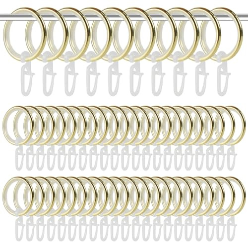 Dzmuero Gardinenringe, Gardinenringe mit Haken, 50 Stück Vorhangringe aus Metall mit Haken und Geräuschlosem Ring, Innendurchmesser 27 mm, Vorhangringe für die Meisten Vorhangstangen (Gold)