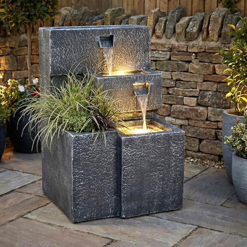Springbrunnen Grada Bepflanzbar mit LED Beleuchtung, Wasserfall Gartenbrunnen Kaskade Terrassenbrunnen