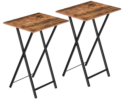 HOOBRO Beistelltisch Klappbar, Kleiner tabletttisch, TV Tray 2er Set, klapptisch Snack Tisch Industriestil, Sofatisch für kleinen Raum, einfach montierbar, Dunkelbraun und Schwarz EBF25BZ01