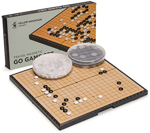 Yellow Mountain Imports Mittelgroßes Magnetisches 19x19 Go-Spielset-Brett (28 Zentimeter) mit Einzelnen Konvexen Steinen - Klapp-, tragbares & Reisegrößen-Set