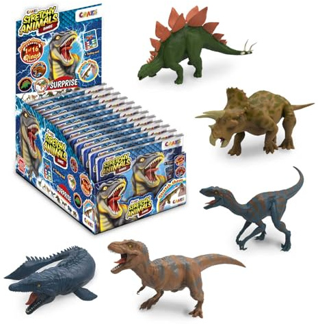 CRAZE Stretchy Animals Dinos Komplette Sammlung - 12x Superdehnbare Dino Figuren, Dinosaurier Spielzeug zum Sammeln mit elastischer Haut und spezieller Füllung