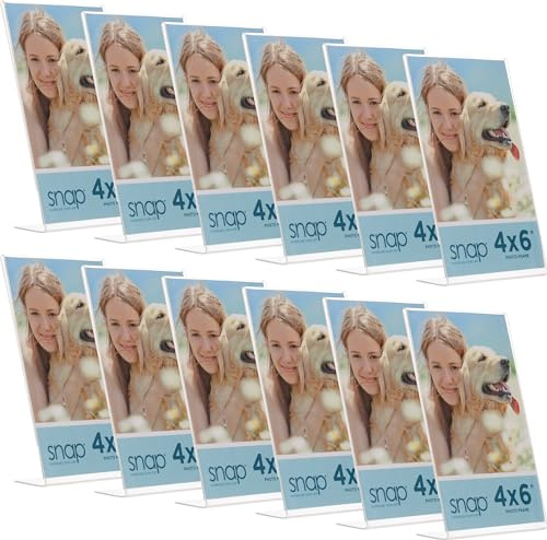 Snap Bilderrahmen aus transparentem Acryl, 10,2 x 15,2 cm, stilvolle Präsentation von Erinnerungen, vielseitig, langlebiges Design für Heim- oder Bürodeko, rechteckig, Einzel-Bilderrahmen, 12 Stück