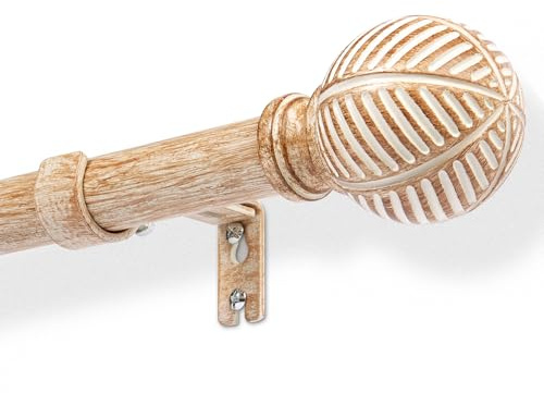 DEFYNEE Gardinenstange in Holzoptik, ausziehbar, 76–305 cm – 25 mm, Metallkern mit Holzmaserung, ausziehbare Stange für Fenster/Türen, Braun
