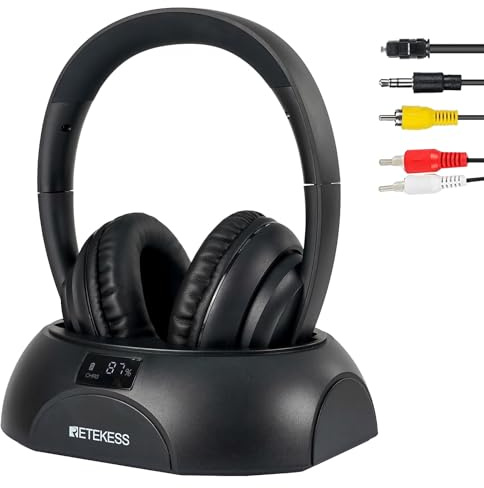 Retekess TA006 TV kopfhörer kabellos, Funkkopfhörer Kabellos für TV | für TV, Ladestation, 30m Reichweite, 8h Akku, 3.5mm Stereo, RCA Eingang, Koaxialkabel