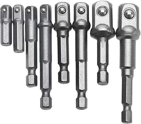 Newder Bohrfutter Adapter, 8 tlg 1/4 3/8 1/2 Sechskant Stecknussadapter Stecknuss Adapter Steckschlüssel Schraubenschlüssel Nuss Set