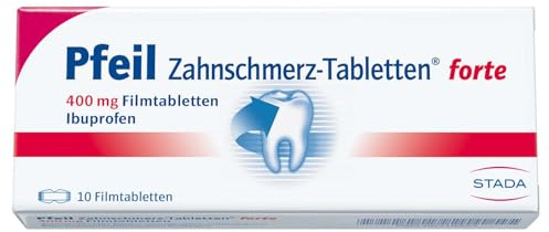STADA Pfeil Zahnschmerz-Tabletten forte 400 mg, 10 St | Ibuprofen-Filmtabletten, apothekenpflichtig, Zahnschmerzen, Fiebersenkung, 10 Stück, PZN 00410554
