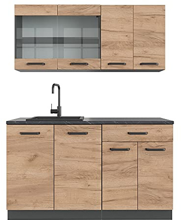 Vicco Singleküche R-Line, Goldkraft Eiche, 140 cm, AP Anthrazit, zur flexiblen Erweiterung mit weiteren Modulen geeignet