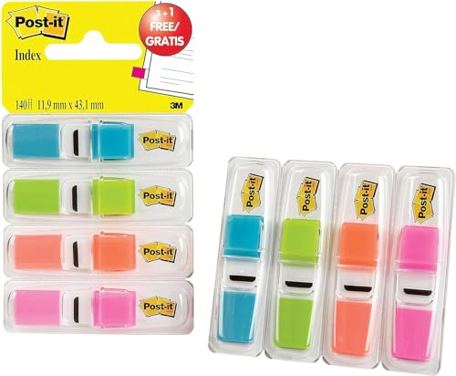 Post-it Index Haftstreifen, 105 + 35 Gratis-Markierstreifen | Zum Markieren, Hervorheben und Farbcodieren Wichtiger Informationen - Haftet Sicher, Beschreibbar, mit Einhand-Spender