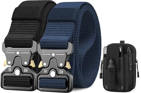 BESTKEE 2er Herren Taktischer Gürtel 1,5-Zoll-Hochleistungsgürtel, Nylon Schnellverschluss-Metallschnalle, Geschenk mit taktischem Molle-Beutel