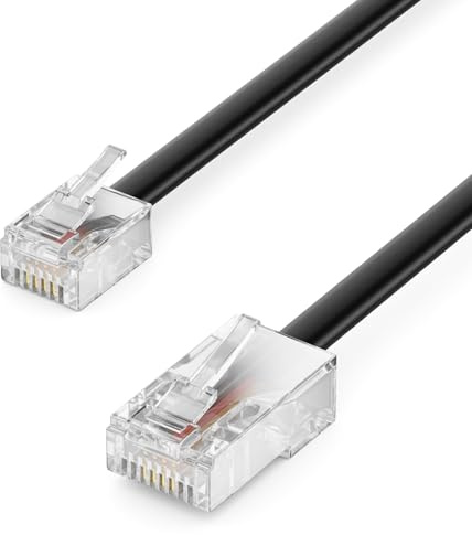 deleyCON 1m Telefonkabel RJ11 auf RJ45 Modularkabel Flachkabel RJ11 Stecker zu RJ45 Netzwerk Stecker Telefondose Modem Router Fax ISDN DSL VDSL Internet Schwarz