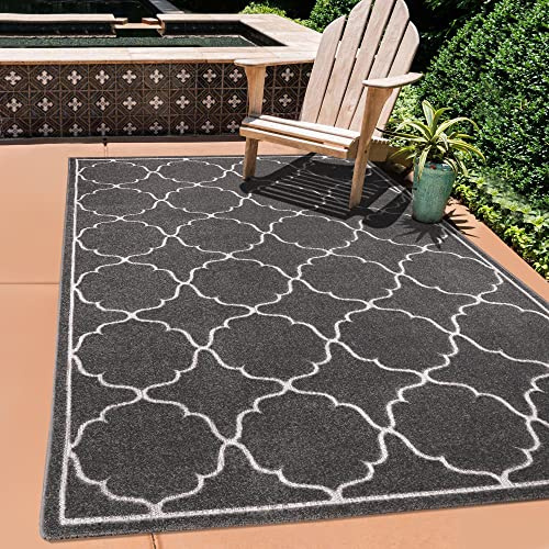 SANAT Outdoor Teppich Wetterfest - Teppich für den Innen- und Außenbereich - Balkon Teppich Wasserabweisend - Teppiche für Terrasse, Garten, Küche, Ba, Berlin_9000_Gray_120x170