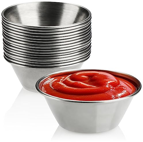 com-four® 16x Saucenschälchen Ø 6cm aus Edelstahl, kleine Schalen | Mini-Schüsseln für Saucen - Dips - Snacks - Gewürzschalen - rostfreie Metallschüsseln - Snackschalen - Dip-Servierschalen