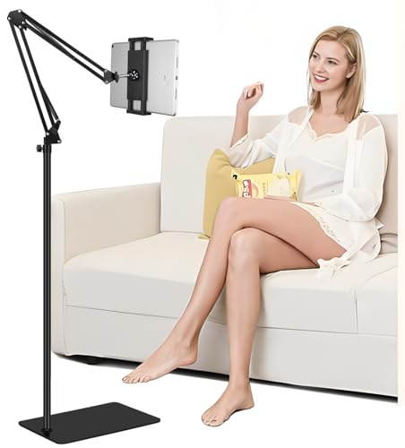 Tablet Bodenständer, Tablet Halterung mit Heavy Duty Base 【3rd Upgrade】, um 360 Grad drehbar mit Stabilem Metall arm für iPad, Tablets, Telefone oder Andere Geräte mit 4,7 bis 13 Zoll Bildschirm