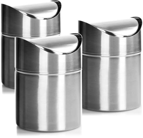 com-four® 3x Abfalleimer mit Schwingdeckel, eleganter Tischmülleimer | kompakter Kosmetikeimer fürs Bad - Küchenabfalleimer - Mini-Mülleimer