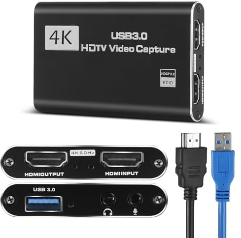 HeavenBird 4K HDMI Video Capture Card, Gaming-Capture-Karte mit Mikrofon, Full HD 1080P 60FPS USB-Capture-Karte, USB 3.0 HDMI-Videoaufnahmegerät
