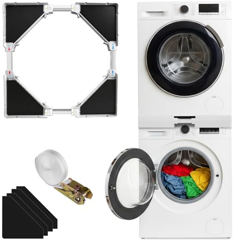 Dibaful Zwischenbaurahmen Kit Waschmaschinen Stapelbausatz mit Waschturm Ratschenseil 45-70cm | Universal Verbindungsrahmen Set für Trockner Schrank und Waschmaschine