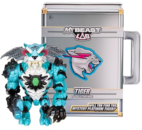Mr. Beast Figurine Tiger 16 cm | 13 Gelenkpunkte, Premium-Verpackung, Chomp-Kiefer-Feature; MrBeast Toys Fans, 10.000 zum Sammeln