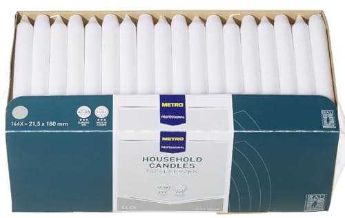 METRO PROFESSIONAL Tafelkerzen, Paraffin, Ø 2.15 x 18 cm, Brenndauer 6 Stunden, weiß, 144 Stück