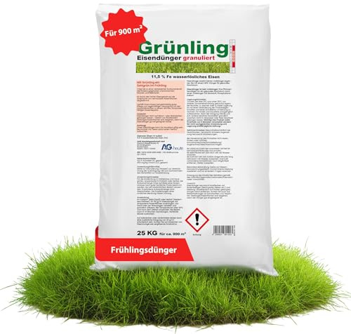 Grünling A&G-heute 25kg Eisendünger Granulat Rasendünger | Eisen-2-Sulfat | Frühjahr Herbstbeginn | Für ca. 1000m² Rasenfläche für sattes kräftiges dichtes Grün