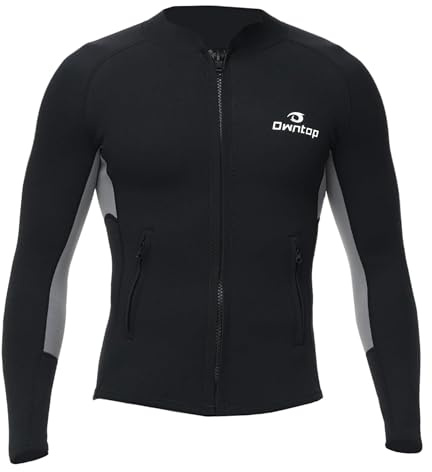 Owntop Herren Neoprenanzug Oberteil Jacke - 2mm Neopren Langarm für Wärme Komfort | Frontreißverschluss, Herren Grau L