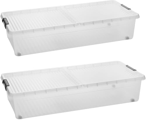 2friends Unterbett-Aufbewahrungsboxen 2er Set mit Rollen & geteiltem Deckel - Unterbettbox 32L Unterbettkommode 78x38x16cm Made in EU Clip-Verschluss