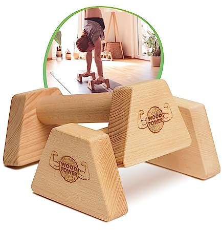 WOODPOWER® PowerBars Holz-Parallettes für Liegestütze, Liegestützgriffe Holz, Handstände, Yoga & Calisthenics, rutschfest, für Indoor & Outdoor, gelenkschonend, Körpergewichtstraining