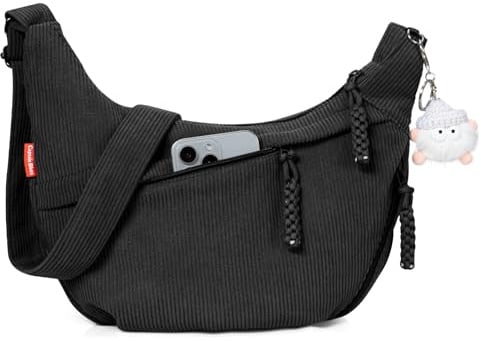 Captain Blues Umhängetasche Damen Crossbody Bag Cord Tasche Halbmond Tasche Damen, Verstellbare Schultertasche mit Reißverschluss und Baumwollfutter, Ideal für Arbeit, Reisen und Uni