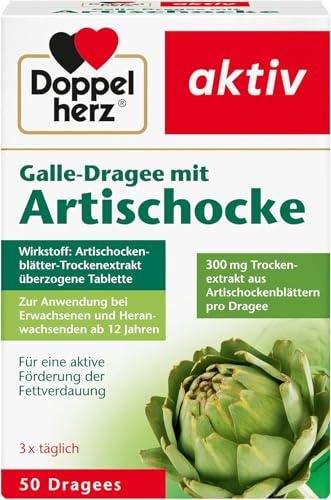 Doppelherz Galle-Dragee mit Artischocke – Pflanzliches Arzneimittel aus Artischockenblättern – Für die aktive Förderung der Fettverdauung – 50 Dragees