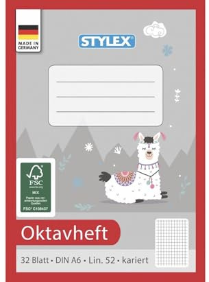 Stylex 40765 Oktavheft A6, 32 Blatt, karriert