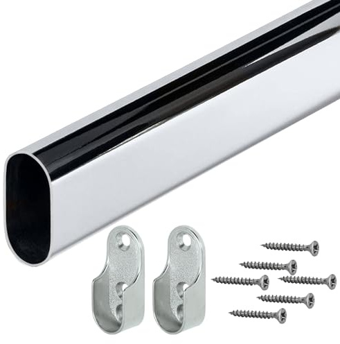 Gedotec Kleiderstange Wandmontage 100cm - 1 Set Kleiderstange Schrank mit 2 Halterungen aus Metall - Schrankstange 30 x 15 mm Stahl verchromt - OVAL - Schrankrohr 1000 mm