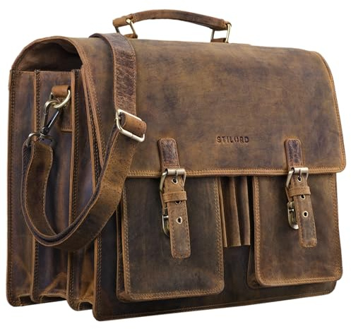 STILORD 'Anton' Echtleder Aktentasche XL - 15.6 Laptopfach - aufsteckbar - Verbesserte Version Farbe:mittel - braun
